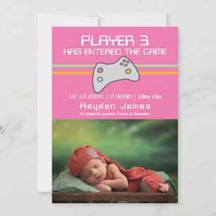 Computer Video Game Player Has Entered New Baby Invitation