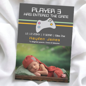 Computer Video Game Player Has Entered New Baby Invitation by Ricaso_Baby at Zazzle