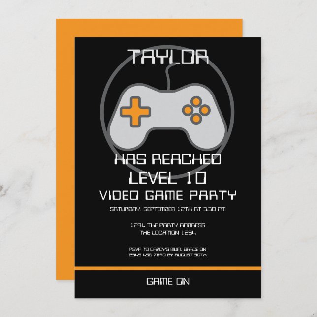 Computer Video Game Player Leveling Up Birthday Invitation (Front/Back)