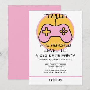 Computer Video Game Player Leveling Up Birthday Invitation