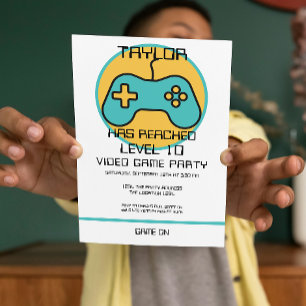 Computer Video Game Player Leveling Up Birthday Invitation