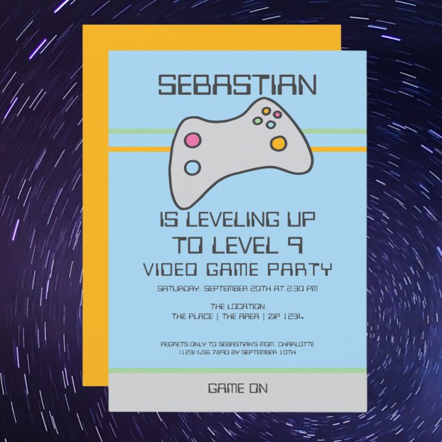 Computer Video Game Player Leveling Up Birthday Invitation