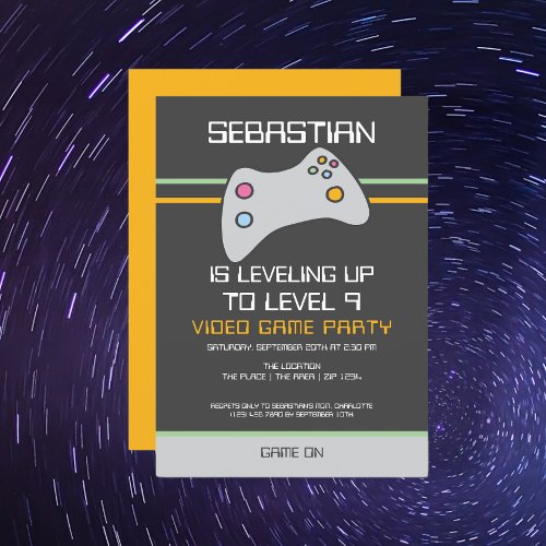 Computer Video Game Player Leveling Up Birthday Invitation