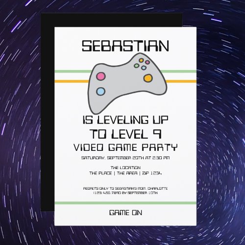 Computer Video Game Player Leveling Up Birthday Invitation