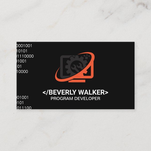 Computer Wrench Logo | Coding Business Card (Front)