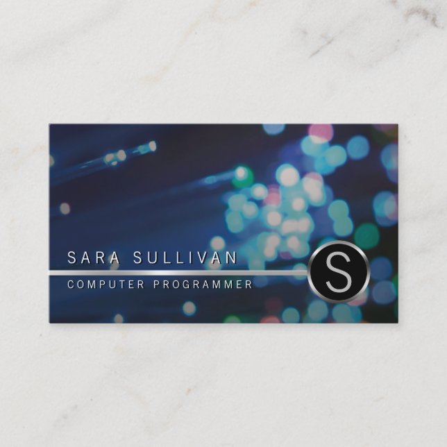 ComputerProgrammer IT Colorful FibreOptic Monogram Business Card (Front)