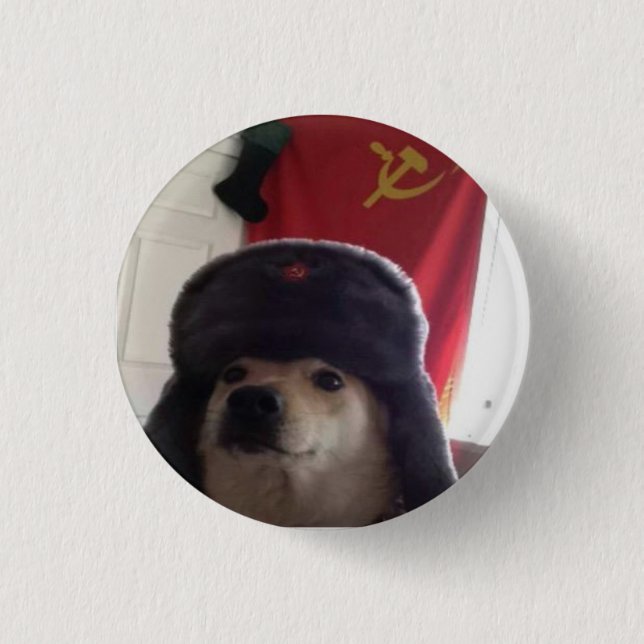 Comrade Doge the Communist Doggo Pupper Pinback Button (Front)