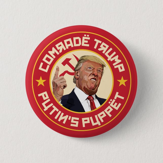 Comrade Trump: Putin's Puppet- Soviet Illustration Button (Front)