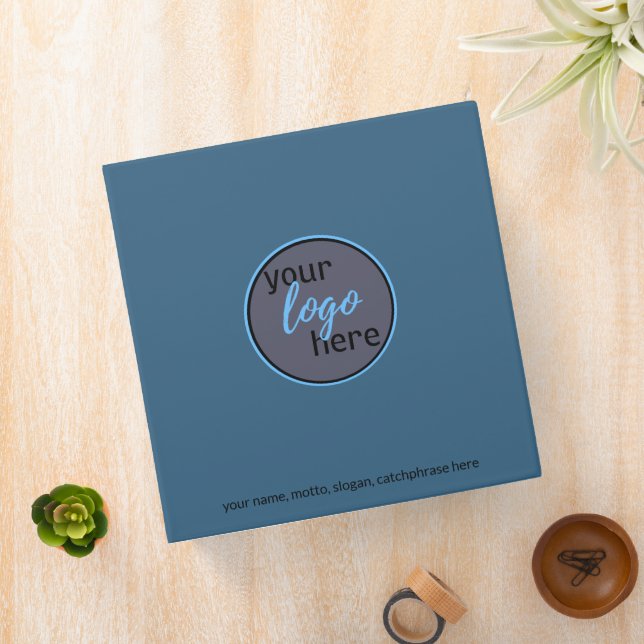 COMTEMPORARY MODERN LOGO BRANDED BLUE CUSTOM TEXT 3 RING BINDER (In Situ)