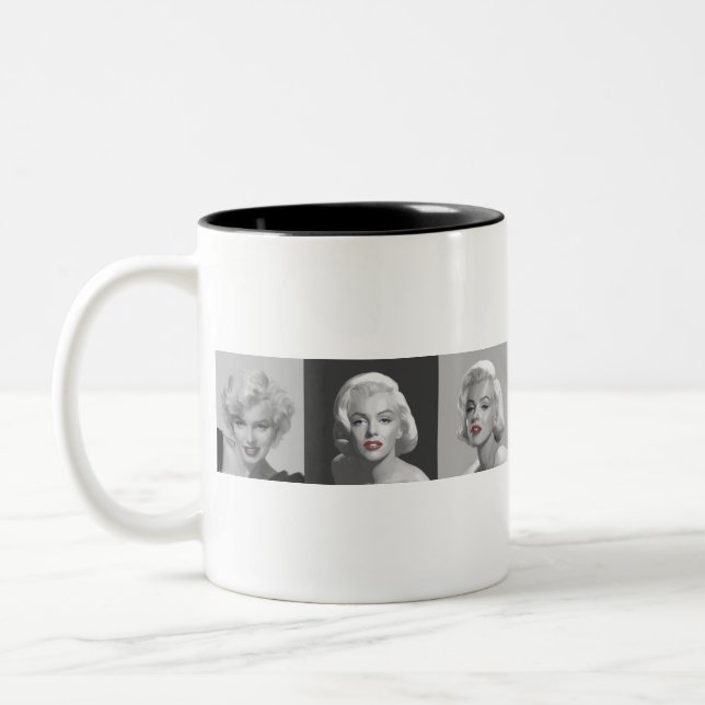 CON18BWRD Marilyn Trio Red Lips Blue Eyes.tif Two-Tone Coffee Mug (Left)