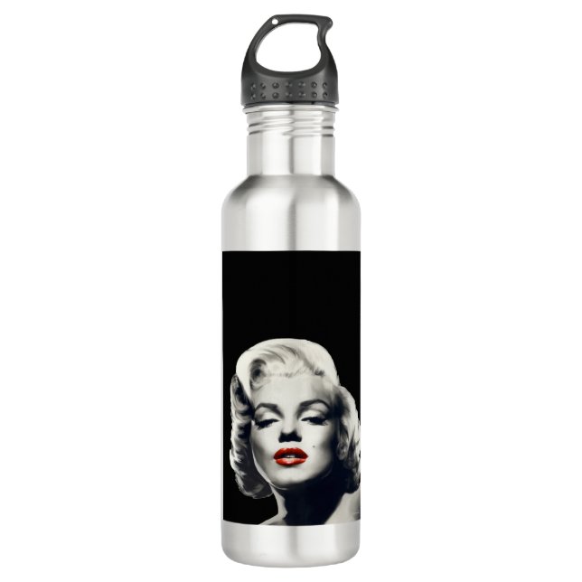 CON24BW-V4 Red Lips Marilyn IN BLACK.tif Stainless Steel Water Bottle (Front)