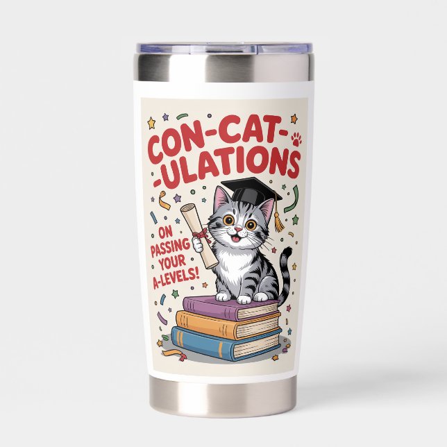  “Con-cat-ulations” A-Level success  Insulated Tumbler (Front)