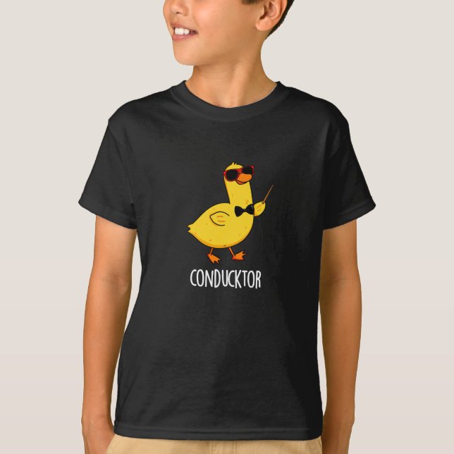 Con-duck-tor Funny Music Conductor Duck Pun Dark B T-Shirt (Front)