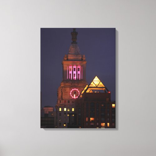 Con Edison Clock Tower lit up in Pink at Twilight Canvas Print