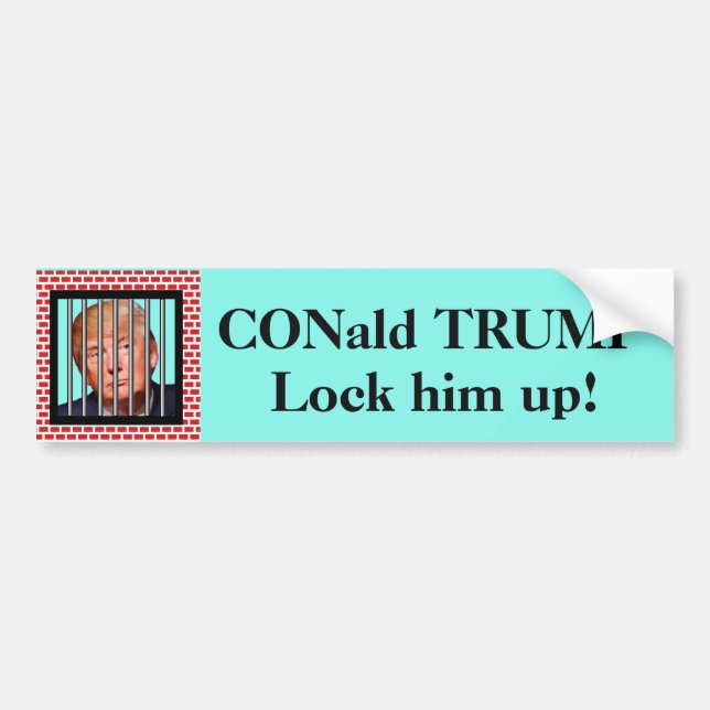 "CONald TRUMP. Lock him up!" and Trump in prison Bumper Sticker (Front)