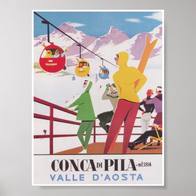 Conca di Pila Italy Vintage Ski Travel Poster (Front)