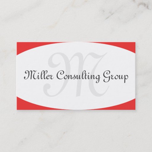 Customizable Concave Monogram Red Business Cards
