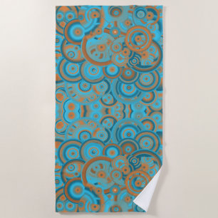 Concentric Circle Gradient Orange Rust Turquoise Beach Towel