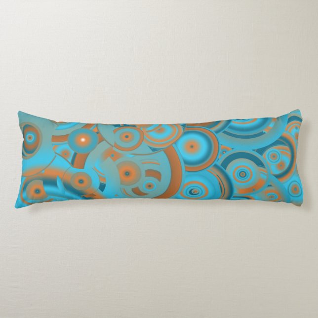 Concentric Circle Gradient Orange Rust Turquoise Body Pillow (Front)