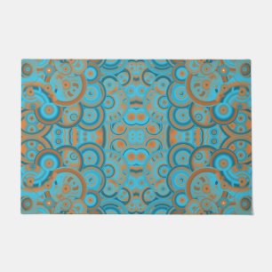 Concentric Circle Gradient Orange Rust Turquoise Doormat
