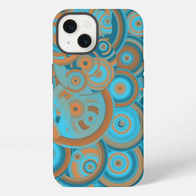 Concentric Circle Gradient Orange Rust Turquoise Iphone Case (Back)
