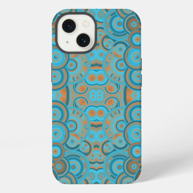 Concentric Circle Gradient Orange Rust Turquoise Iphone Case (Back)
