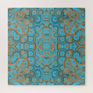 Concentric Circle Gradient Orange Rust Turquoise Jigsaw Puzzle