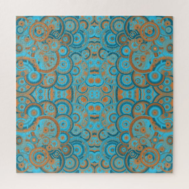 Concentric Circle Gradient Orange Rust Turquoise Jigsaw Puzzle (Vertical)