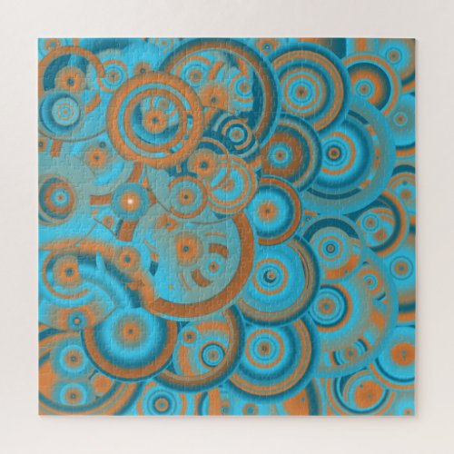 Concentric Circle Gradient Orange Rust Turquoise Jigsaw Puzzle