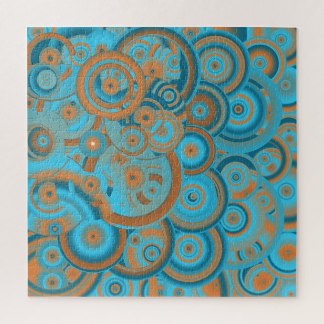 Concentric Circle Gradient Orange Rust Turquoise Jigsaw Puzzle (Vertical)