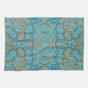 Concentric Circle Gradient Orange Rust Turquoise Kitchen Towel