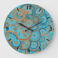 Concentric Circle Gradient Orange Rust Turquoise Large Clock