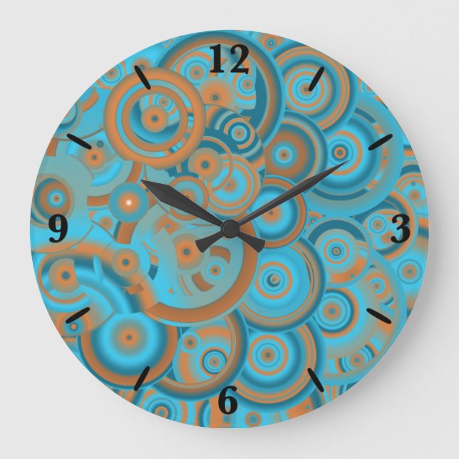 Concentric Circle Gradient Orange Rust Turquoise Large Clock (Front)