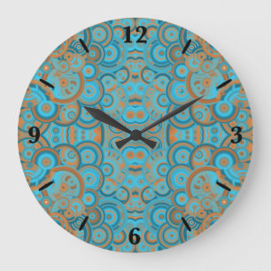 Concentric Circle Gradient Orange Rust Turquoise Large Clock