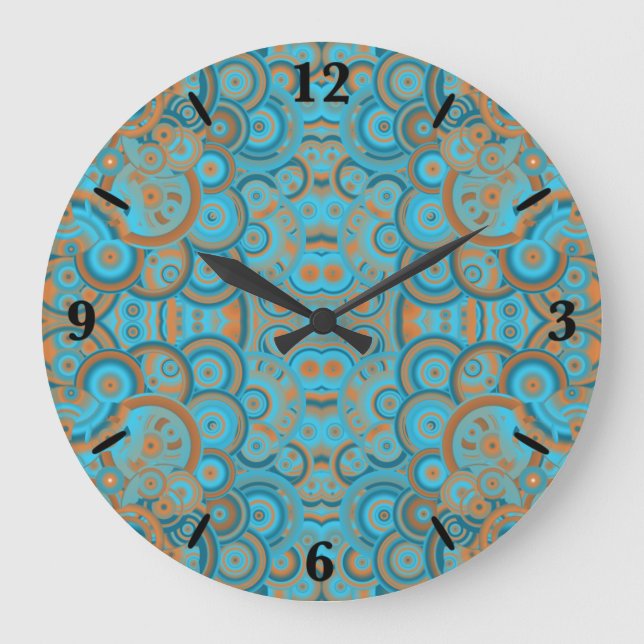 Concentric Circle Gradient Orange Rust Turquoise Large Clock (Front)