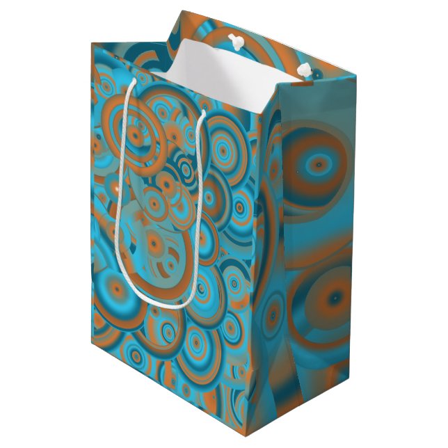 Concentric Circle Gradient Orange Rust Turquoise Medium Gift Bag (Front Angled)