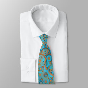 Concentric Circle Gradient Orange Rust Turquoise Neck Tie