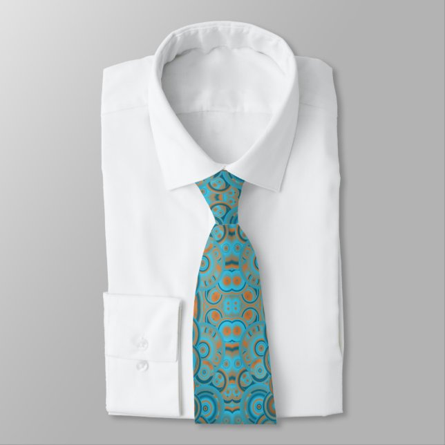 Concentric Circle Gradient Orange Rust Turquoise Neck Tie (Tied)