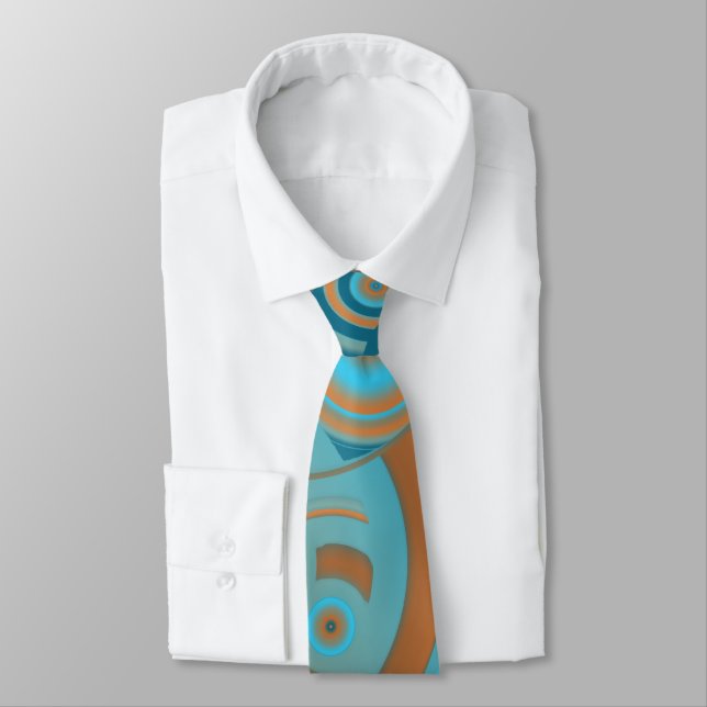 Concentric Circle Gradient Orange Rust Turquoise Neck Tie (Tied)