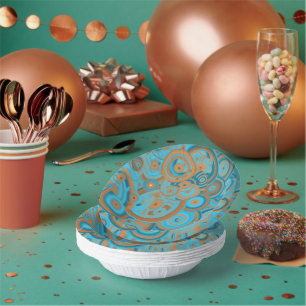 Concentric Circle Gradient Orange Rust Turquoise Paper Bowls