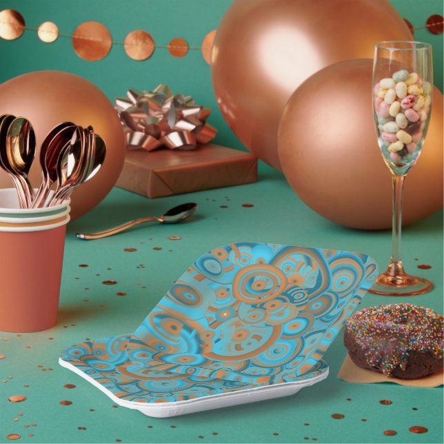 Concentric Circle Gradient Orange Rust Turquoise Paper Plates (Multi)