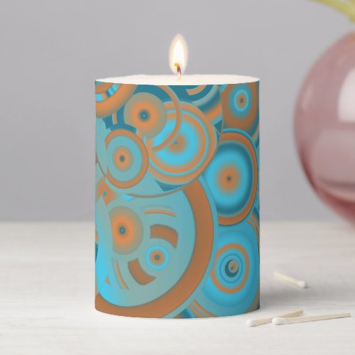 Concentric Circle Gradient Orange Rust Turquoise Pillar Candle