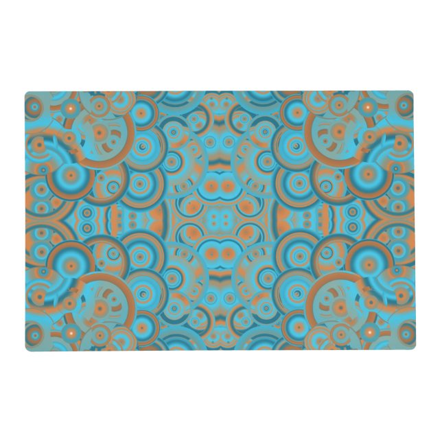 Concentric Circle Gradient Orange Rust Turquoise Placemat (Front)