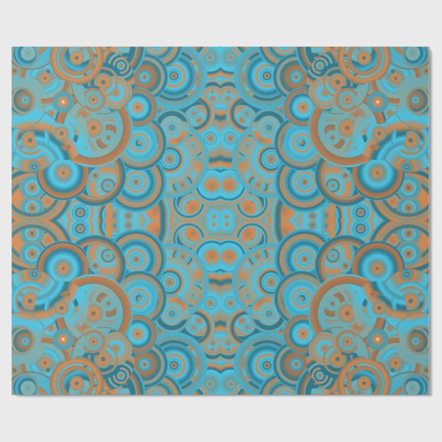Concentric Circle Gradient Orange Rust Turquoise Wrapping Paper (Flat)
