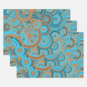Concentric Circle Gradient Orange Rust Turquoise Wrapping Paper Sheets