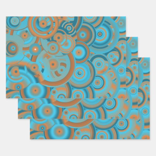 Concentric Circle Gradient Orange Rust Turquoise Wrapping Paper Sheets