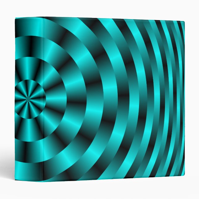 Concentric Circle Spiral in Turquoise 3 Ring Binder (Front/Spine)