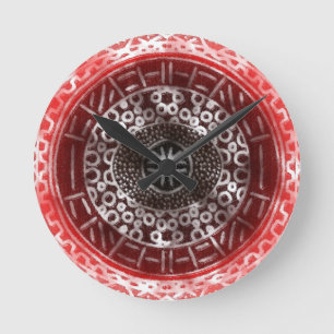 Concentric Circles African Tribal Print red ombre Round Clock