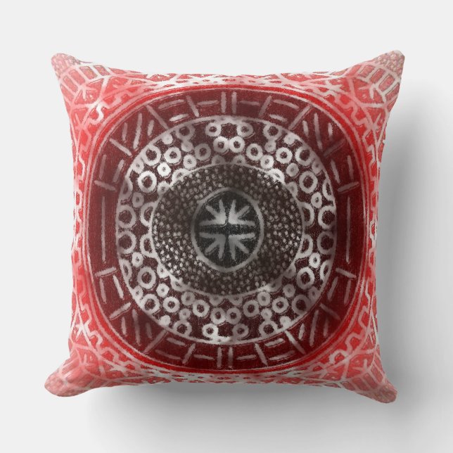Concentric Circles African Tribal Print red ombre Throw Pillow (Front)