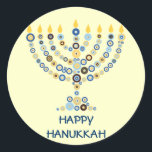 Concentric Circles Menorah Sticker<br><div class="desc">Dozens of concentric circles form together to make a lit Hanukkah menorah. Add your message underneath. Use as envelope seals,  on presents or give as favors. You can also change the background if you like. Available in matching products.  



 


com</div>